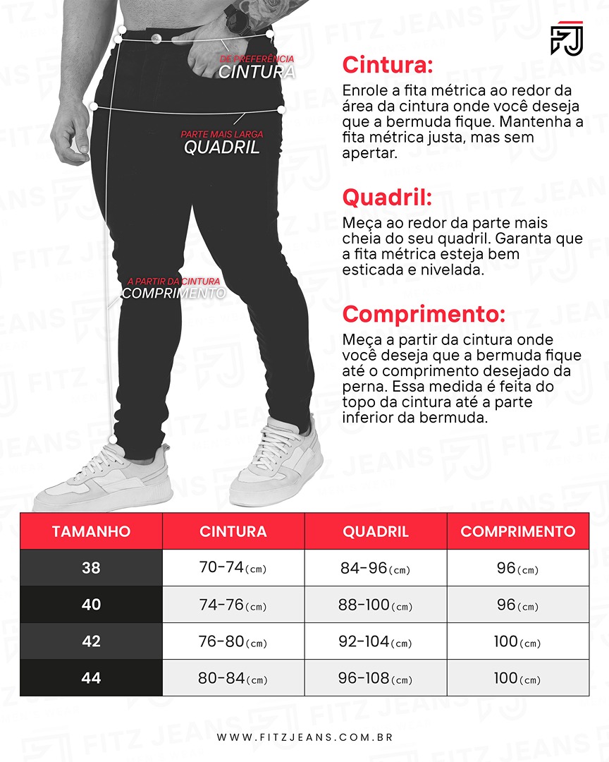 Tabela de medidas shorts sarja